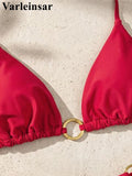 XS - L Halter Metal Ring Mini Thong Bikini Female Swimsuit Women Swimwear Two-Pieces Bikini Set Bather Bathing Suit Swim V8107