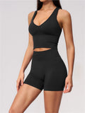 Seamless Gym Yoga Sets Women Breathable I-shaped Shock-absorbing Slim Sports Tank Top High Waist Shorts Training Fitness Suit