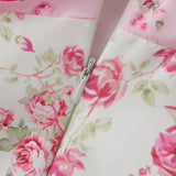 Women's Summer Floral Print Bohemian Long Dress Stylish Lace Patchwork Ruffled Trim Spaghetti Strap V Neck A-Line Dress