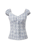 Women Summer Tops and Blouse Short Sleeve Square Neck Button Down Shirts Y2K Retro Casual Daily Streetwear