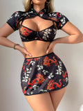 Women's New Sexy Uniform Sexy Hot Series Ethnic Style Pattern Skirt Sets Pure Desire Casaul Short Sleeved Skirt Sets Charm 24PB
