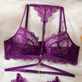 Toucheart Sexy Lingerie Suit for Women Lace Patchwork Halter Bra Set Solid Color Sexy Mesh See-through Garters Underwear Set New