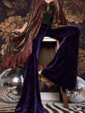 new European and American high-waisted slim shiny silver drape gold velvet bell-bottom casual pants