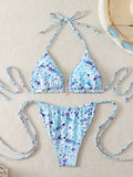 Triangle Halter Thong Bikinis 2026 Women Sexy Printed Swimsuit Floral String Swimwear Female Bathers Bathing Swimming Swim Suit