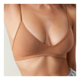 Seamless Ribbed Unlined Bra Women's Triangle Bralette No Underwire Plunge Cami Bra with Adjustable Spaghetti Strap