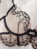 Valentine's Day Ladies Black Forest Wave Lace Sexy Underwear Set Romantic Floral Trim Bustier Nightgown for Women