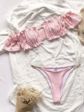 Ruffled Frilled Off Shoulder Bikini Women Swimsuit Female Swimwear Two Pieces Bikini Set Bandeau Bather Bathing Suit Swim Lady