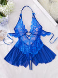 Bodycon Teddy Dress Crotchless Sheer Underwear Set Lace See Through Halter Deep V Sexy Lingerie Sultry Nightwear For Date Night