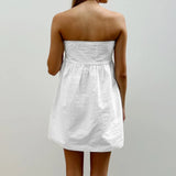 Women Sleeveless Strapless Backless Mini Dresses Summer Solid Color A-line Dress