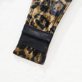 Women Leopard Print Bodysuit With Gloves Leggings Hollow Out Backless Deep V Suspenders Sleeveless Bodysuits Charming Thin 3X4C