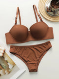 New Hot Selling Solid Color Daily 2-piece Set with Steel Rim push up Bra for Women Underwear Set J2611