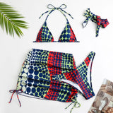 4 Pieces Random Dot Print Tie Side Halter Bikinis Swimsuit & Beach Skirt Sexy Swimwear Women 2026 Bathing Swimming Suit Female