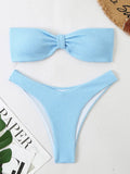 Contrast Binding Bandeau Bikinis 2026 Women Sexy Swimsuit Solid Padded Swimwear Female Bathing Suit Swimming Summer Beachwear