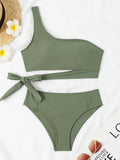 One Shoulder Bikini Set Sexy 2025 Swimsuit Women Solid Padded Swimwear Female Bathers Bathing Swimming Swim Suit Beachwear