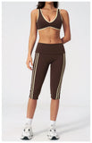 Summer Color Blocked Yoga Sets Women Slim Sports Bra High Waist Pants Fitness Suits Outwear Gym Running Push Up Workout Clothes