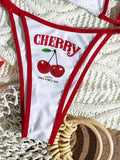 Cherry Print Mesh Short Sleeve Bikini Female Swimsuit Women Swimwear Three-pieces Bikini Set Micro Bathing Suit Swim Beachwear