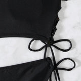 2026 New 2 Piece Swimsuit for Women Solid Color Sexy Drawstring Short Sleeve Bikini Set Beach Vacation Bathing Suit Swimwear