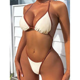 Cikini Summer Beach Women's Contrast Trim Halterneck One-Piece Swimsuit Sexy Swimwear Bathing Suit