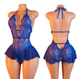 Blue Open Crotch Women Body Suit Crotchless Adult Sexy Erotic Lingerie Pajamas Lace Temptation Sex Bodysuit V-neck Hot Underwear