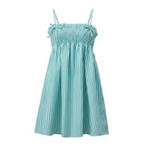 Women's Spaghetti Strap Mini Dress Striped Print Bow Sleeveless Babydoll Dress Summer Bohemian Holiday Beach Flowy Dresses
