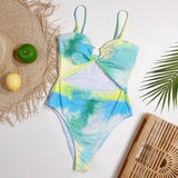 2026 New Sexy One Piece Swimsuit Swimwear Women Tie Dye Hollow One-piece Bathing Suit Beachwear Metal Hoop Maillot De Bain Femme
