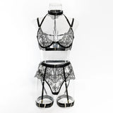 Toucheart 5 Piece Sexy Embroidery Underwear Set for Women Mesh Patchwork See-through Halter Underwear Garters Sexy Lingerie Set