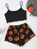 Halloween Devil Pumpkin Print Pajamas Set Women Short Sleeve Tops and Shorts Set Home Clothes Sleepwear Nightwear