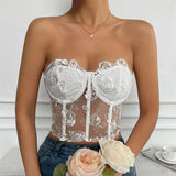 Phantasy Sexy Lace See through Crop Top Women Fashion Floral Embroidery Black Tank Top Night club Dress up 2026 Summer Outfit