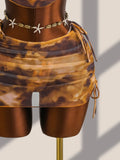 New Coffee Tie Dye Gradient Bikini Set 2026 Swimwear Women Metal Flower Push Up Cover Up Drawstring Side Skirt 4 Piece Swimsuit