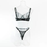 Toucheart Sexy Lingerie Suit for Women Lace Mesh Ultra-thin Underwear Comfortable Bra Set with Steel Rings Hollow Out Underwear
