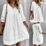 Boho Dress For Women Casual Summer Lace Dresses V Neck Short Sleeve Beach Sundress Swing Vestidos Fashion Slim Lace Plus Size