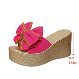 Street Bow Knot Chunky Platform Slippers Women Fashion Round Toe High Heel Sandals Woman Plus Size Wear-Resistant Slides Mujer