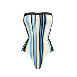 Striped 3Pcs Bandeau One Piece Swimsuit Sexy Bikini Women Push Up Swimwear High Cut Swimming Suit Female Bathingsuit Beachwear