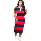 Summer women's fashionable lapel contrasting color slim fit slit dress