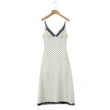 Style Lace Trim Spliced Camisole Dress For Women Polka Dot Print Vacation Beach Long Dress Backless Deep V Sleeveless Dress 82UF
