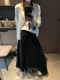 Spliced Lace Elastic High-waisted Slimming Skirt White Lace Trim Skirt Elastic Waist Casual Summer Style Skirt For Women 6S7Q
