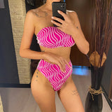 Sexy Wave Striped Bandeau High Waist Bikini Female Swimsuit Women Swimwear Two-Pieces Bikini Set Bather Bathing Suit Swim V5445