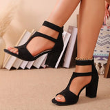 2026 Summer New Women's Fashionable and Comfortable High Heel Sandals with Bare Toes Anti Slip Solid Color Coarse Heel Sandals