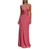 Summer Backless Sexy Long Dresses Women's Gown Patchwork Lace Halter V Neck Sleeveless High Waist Elegant Vestidos Para Mujer