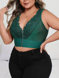 New Arrival Plus Size Dark Green Sexy Embroidered Lingerie, Plunge Push-up Bra with Front Zip