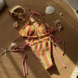 DEKA Tie-Up Bikini Set Bathing Suit Beachwear Women Sexy Swimsuits Halter Swimwear Padded Bra Thong Bottoms Female Bikin