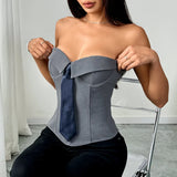 Spring Summer Women's Tank Top 2026 New Sexy Strapless Crop Top Fashion American Style Fishbone Corset Lady Night Club Camisole