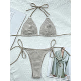 Halter Mesh Fish Net Brazilian Bikini Female Swimsuit Women Swimwear Two-Pieces Bikini Set Bather Bathing Suit Swim V3680