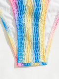 2026 New Sexy Bikini Women Rainbow Stripe Pleated Swimwear Swimsuit Knotted Bikinis Set Bathing Suit Beach Bikini Female Push Up