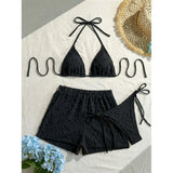 4 Colors Sexy Halter Bikini Female Swimsuit Three-pieces Bikini set With Shorts Women Swimwear Bather Bathing Suit Swim V7843W