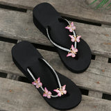 Luxury Crystal Butterfly Wedge Heel Flip Flops Women Fashion Clip Toe Thick Bottom Slippers Woman Summer Beach Non Slip Slides