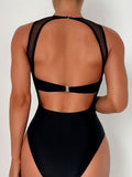 Sexy See Through Black Mesh Sheer Women Swimwear One Piece Swimsuit Female Monokini Backless Bathing Suit Swim Beach Wear Lady
