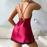 V-neck Lace Camisole Nightgown Hot Backless Sexy Women Sleepwear Short Silk Sleep Shirts Elegant Pajamas Lingerie Night Dress