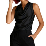 Women Satin Halter Tank Tops Fashion Fitted Solid Color Cowl Neck Sleeveless Vest Trendy Summer Streetwear