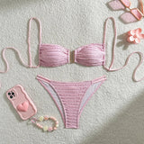 U Neck Wrinkled Crinkled Bikini Women Swimwear Female Swimsuit Two-Pieces Bikini Set High Cut Bather Bathing Suit Swim V5708B